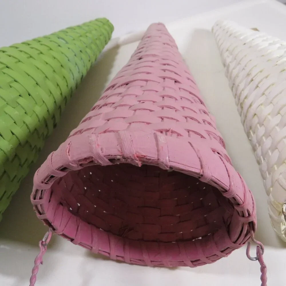 Hanging (3) Cone Woven Baskets with handles for Floral Wall Decor